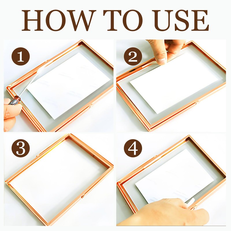 Odowalker 2 Pcs Gold Floating Picture Glass Photo Frame, Glass