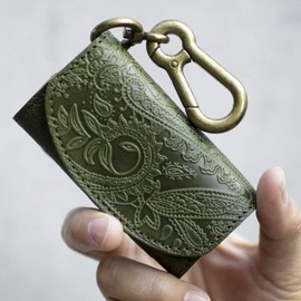 VINCENT CRAFTED Made in Japan Tochigi Leather Paisley Carabiner Key Case & Coin Purse PAOLO Key Holder Women Smart Key Case Coin Purse Men's Key Ring, spruce