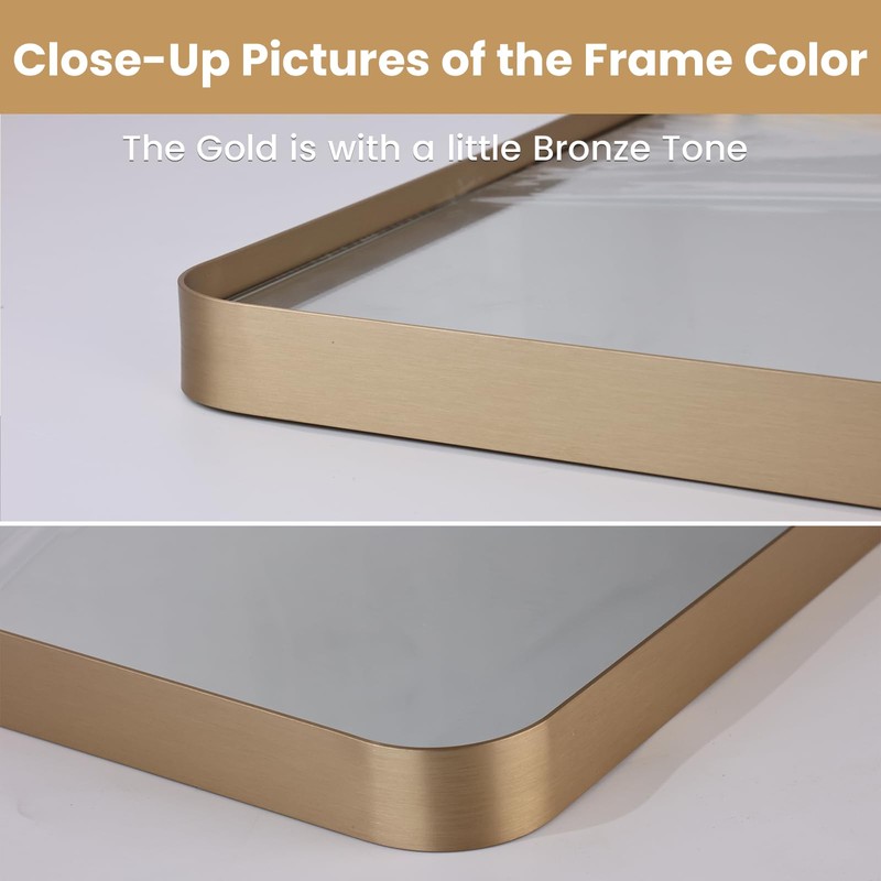 LOAAO 20”X30” Gold Bathroom Mirror, Rounded Rectangle Gold Frame Mirror,