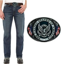 POSKLA The United State of American Flag Belt Buckle Patriotic Eagle, Sliver, MIDDLE