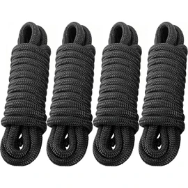 PACTHSD 4 Pack 3/4" x 25' Dock Lines - Marine Grade Nylon Boat Rope with 15" Loop for Docking and Mooring - Double Braided Boat Lines, High Strength, Easy Handling, Fray Resistant, Heavy Duty - Black
