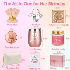 25th Birthday Gifts for Women, Happy 25th Birthday Basket Gifts Box for Best Friends Female Mom Wife Daughter Sister Her Girlfriend Coworker Bestie Women Birthday Unique