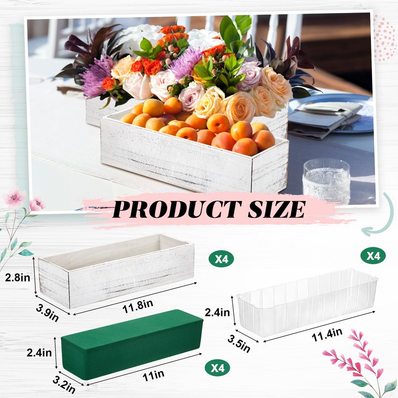 Dandat 4 Set Wood Boxes for Centerpieces 12x4 Inch Rectangle