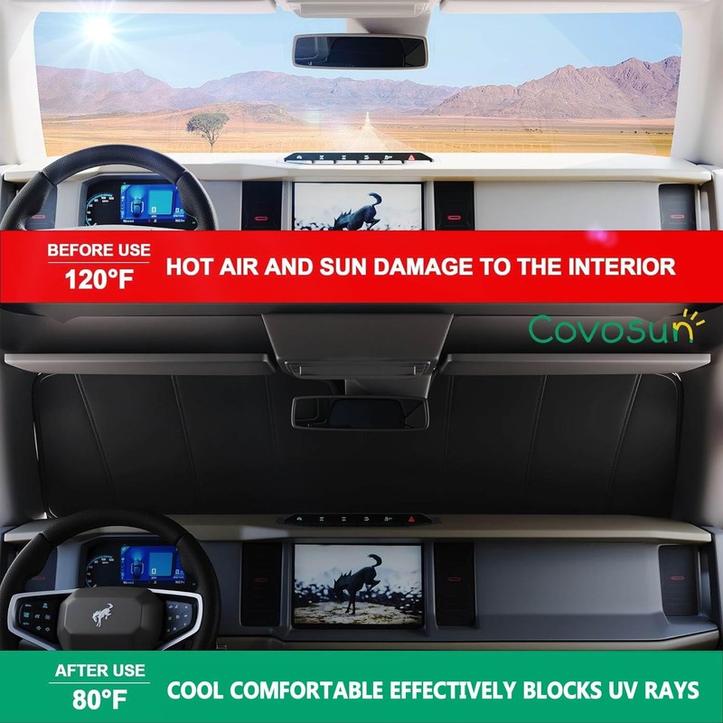 Covosun Windshield Sunshade for Ford Bronco, Premium Folding Windshield Sun
