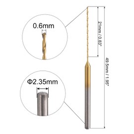 sourcing map 8Pcs 0.6mm Mini Twist Drill Bit, Micro Engraving Drill Bits High-Speed Steel 2.35mm Shank Titanium Coated for DIY Resin, Amber and Wood