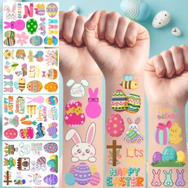 Backtopeia Easter Temporary Tattoos Bunny Eggs Holiday Festival Party Decorations Set Favors Supplies Decorative Basket Rabbit Suitable For Kids Teens Youth Adult Gift Idea 4 Sheets - 50Pcs