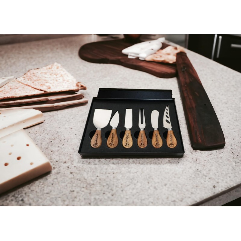 6 Piece Cheese Knife Set with Wooden Handle (Gold)