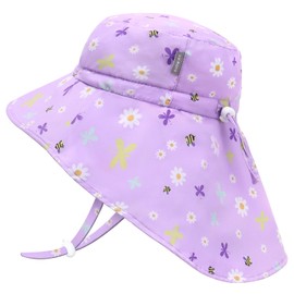 JANGANNSA Toddler Sun Hat Kids Beach Hat with Neck Flap Baby UV Protection Summer Hat Toddler Hat UPF 50+ Wide Brim Sut Hat Boys Girls, B7-butterfly+bees