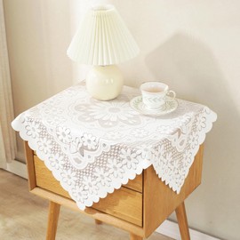 Sunch Craft 2 Pcs Lace Tablecloth French Embroidery Floral Pattern Nightstand Table Mat Square White Table Topper (60x60cm)