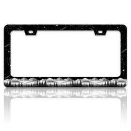 Mountains License Plate Frame Stainless Steel Beautiful Night Sky Mountain License Plate Holder For Front And Rear Car Tags Funny For Car Decoration Accessories With Screws 6.3 X 12.2 In For Women Men