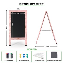 Large Sandwich A-Frame Chalkboard Sign - 40 x 20 Inches Pink Magnetic Wooden Chalk Board for Sidewalk, Stand up Double-Sided Outdoor Easel Display for Restaurant Cafe Shop Wedding Party or Business