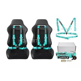TANAKA X 2 TANAKA UNIVERSAL MINT GREEN 4 POINT CAMLOCK RACING SEAT BELTS HARNESSES 2"