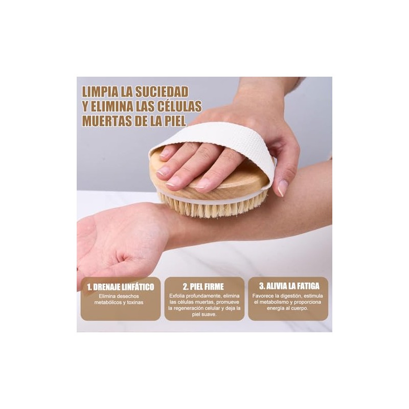 2 PCS Cepillo para Cuerpo, Cepillo corporal de madera con