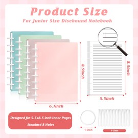 4 Set 5.5x8.5in Discbound Notebook Cover and Disc Set for Junior Size Notebook With Removable Pages Refillable 80 Sheets 100 GSM 8 Hole Half Letter Size Discbound Planner Arc System