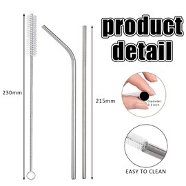 Stainless Steel Straws 16 Pcs, Reusable Metal Drinking Straws for Smoothie, Milkshake, Cocktail and Hot Drinks(8 Pcs Straight +8Pcs Curved +2Pcs Straw Brushes)