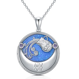 ZPMMPZ Libra Necklace 925 Sterling Silver Zodiac Constellation Pendant Necklace with Birthstone Opal Crystal Horoscope Zodiac Sign Jewelry Christmas Gifts for Women Men