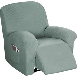 Flamingo P Stretch Recliner Chair Cover Recliner Cover for Electric/Manual Style | Furniture Cover for Reclining with Side Pocket, Soft Checked Jacquard Fabric Form Fitted Standard/Oversized - Sage