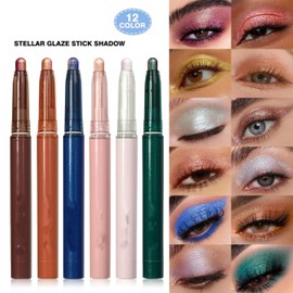 Melemando Waterproof Eyeshadow Stick 12 Colors Shimmer Brightener Sticks Eyeliner Pencil Crayon Buildable and Blendable Long Lasting Eye Highlighter Stick (Color 04)