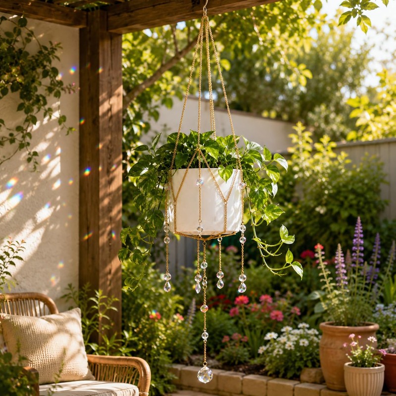Sun Catcher Plant Hanger with Beads, Glass Crystal Ball Decor