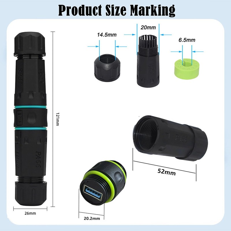 Cablecc IP68 Waterproof M20 Locking Type-A USB3.0 5Gbps USB-A Female