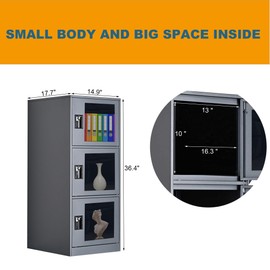 MECOLOR Small Storage Cabinet Locker with Padlock Latch, Office Filing Cabinet with 3 Doors, Locking Storage Organzier for Bedroom, Corner Storage Cabinet for Livingroom, Gym (Gray, G3D)