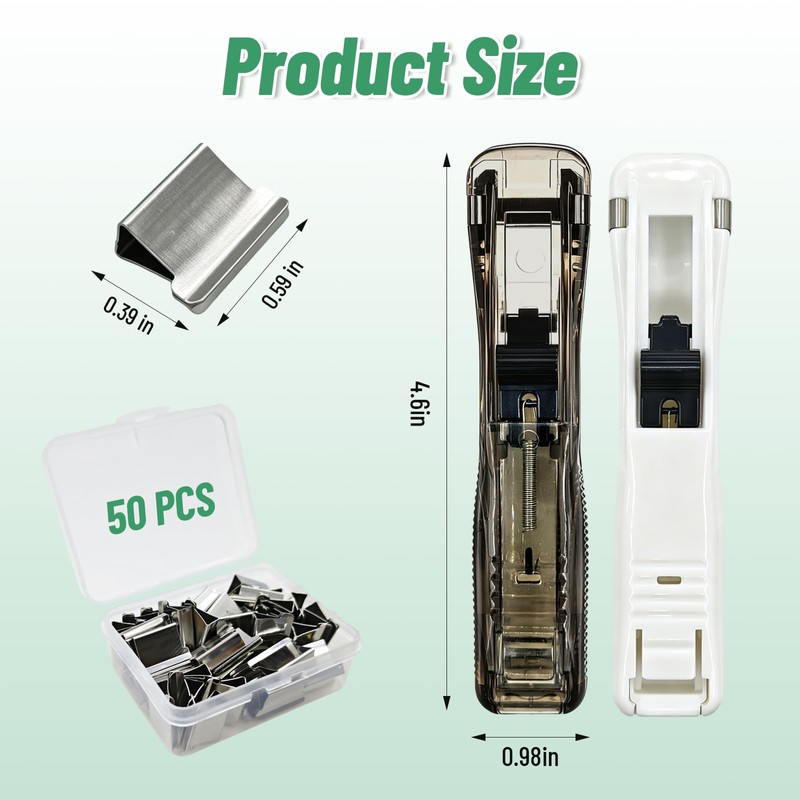 2 Pcs Portable Binder Clip Stapler,Creative Stapleless Stapler No Holes,Push
