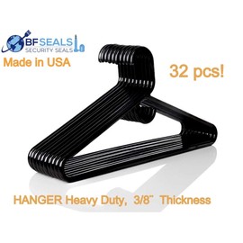 Plastic Hangers HD Heavy Duty, 32 Pcs. Black Color, Made in USA, 3/8” Thickness, Durable, Tubular, for Clothes, Coat, Pants, Shirts, Dress and More, TINEFF, Free and Quick delivery from USA