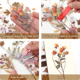 Flower and Leaves Stickers Set, NogaMoga 4 Packs PET Transparent Decorative Flowers and Plant Series Decals for Scrapbook, Planner, Bullet Journal- 80 pcs