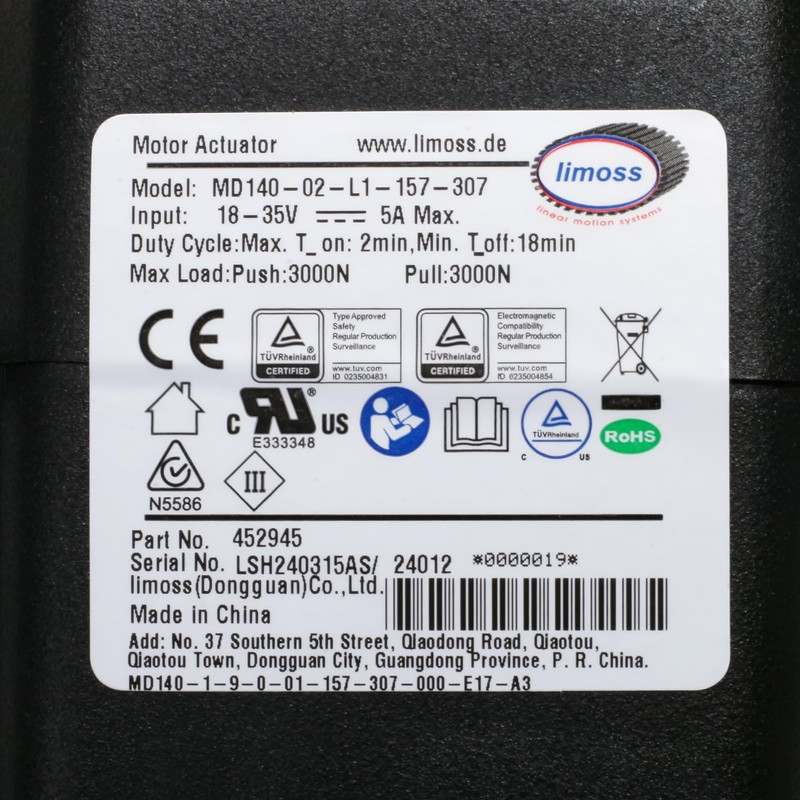 Fruhdi Power Recliner Limoss 452945 Motor Model MD140-02-L1-157-307 Replacing 450312