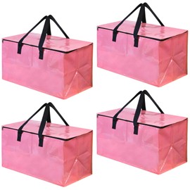 Moving Bags, 4 Packs Storage Bags Moving Supplies, Extra Large Packing Bags for Moving, Dorm Room Essentials for Girls Womens. (Pink)