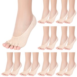 Skicuff 8 Pairs Toe Liner Socks Women Five Toeless Open Toe Sock for Summer Sandal with Nonslip Heel Gripper(Skin Color,5-9)
