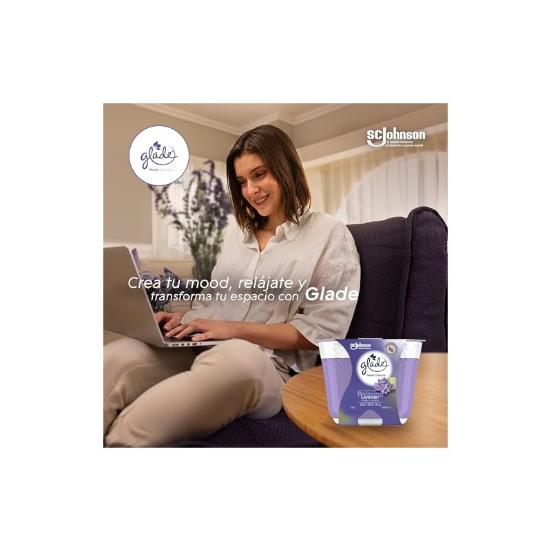Glade Vela Aromatizante para Hogar Mood Collection, Aroma Relaxing Lavender