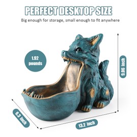 NVSHIQWEI Resin Fox Candy Bowl Statue - Large Mouth Storage for Sweets & Keys, Animal Home Decor (13.2x9.06x6.3in)​​​(Retro blue)