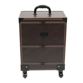 Rolling Makeup Train Case 7 Compartments+1*Mirror, 2* Keys, 4 *Universal Wheels, Cosmetology Case On Wheels Large Makeup Trolley Case Suitable for Anyone Who Loves Beauty or Nail Art/Ships (Coffee)