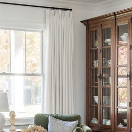 TWOPAGES 52 W x 120 L inch Pinch Pleated Light Filtering Curtain Linen Textured Unlined Drapes for Living Room Bedroom Indoor Window and Door,(1 Panel),Ivory White