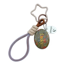 LONGDERY Stone Keychain - Decorative Cord & Silver Heart Key Ring - Tag, Ideal For Gift For Healing Crystals For Women & Men