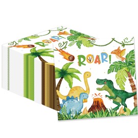 50 servilletas de dinosaurio de 13 x 13 pulgadas, servilletas de papel de cumpleaños de dinosaurio, diseño de dinosaurio, servilletas de cóctel desechables para decoración de fiestas de cumpleaños