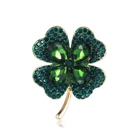 MEEDOZ Rhinestone Green Four Leaf Clover Brooch Pin for Women St Patricks Day Shamrock Brooch Pin Holiday Jewelry Accessories(Green)