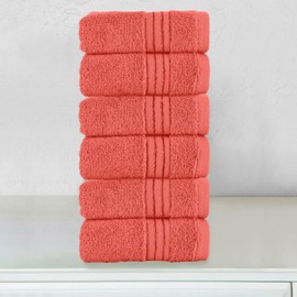 Elegant Comfort Premium Turkish Cotton 6 Pack Washcloths Set - 13 x 13 inch, Luxurious Hotel Spa Quality 100% Turkish Cotton 6PC Washcloth Set - Highly Absorbent - Soft Bathroom Towels, Coral
