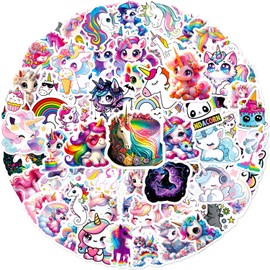 100 Pcs Unicorn Stickers, Cute Rainbow Unicorn Waterproof Aesthetic Vinyl for Helmet, Laptop, Phone, Water Bottle, Luggage, Kids Teens Boys Girls