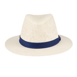Dockers Men's Straw Fedora Hat, Navy Band, Large-X-Large