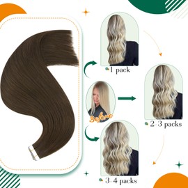 Easyouth Tape in Hair Extensions Human Hair Dark Brown Tape in Extensions for Women Invisible Skin Weft Tape in Human Hair Extensions Straight Hair 22Inch 20pcs 50g