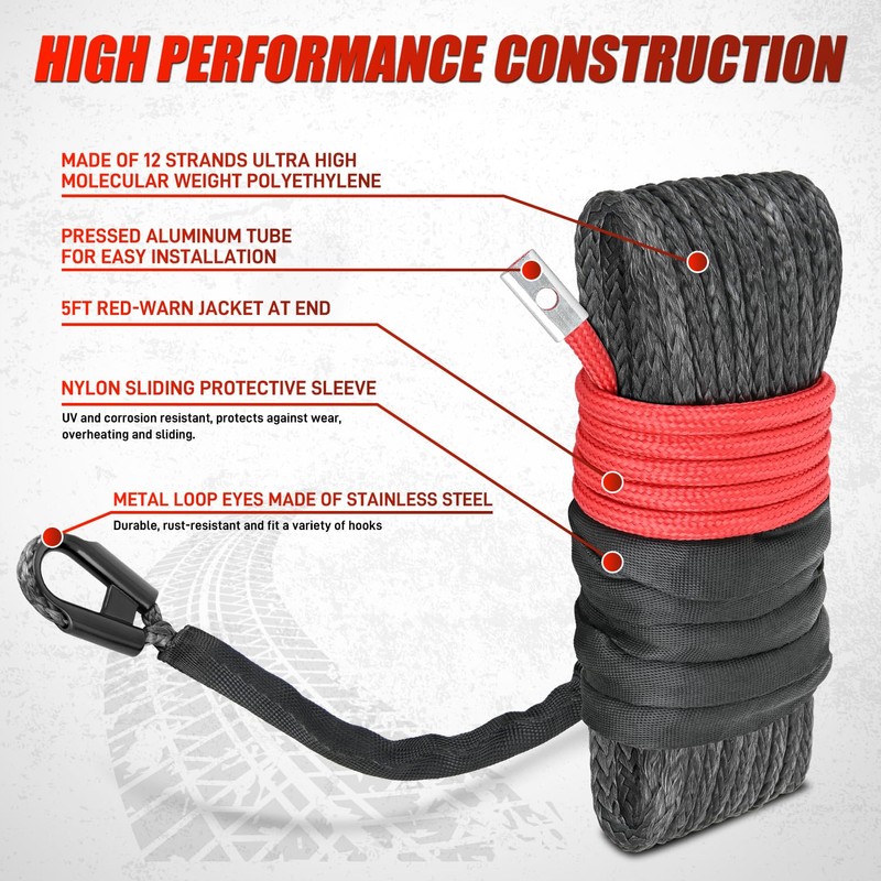 Nilight Winch Rope 1/4 Inch x 50 Feet Synthetic Winch