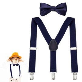 Butyeak Children's Braces Bow Tie Sets, Braces Bow Tie Set, Y-Shape Adjustable Braces, Adjustable Bow Tie and Braces in Set for Boys and Girls, 1pc-navy blue