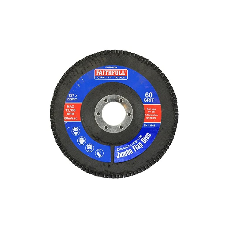 Faithfull FAIFD12580Z Zirconia Abrasive Jumbo Flap Disc 127mm x 22mm