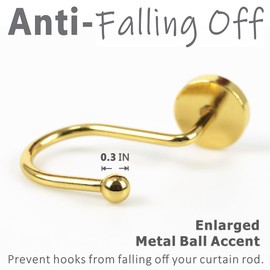 Brass Gold Shower Curtain Hooks: Round Button Design Heavy Metal Shower Curtain Rings for Bathroom - Modern Simple Decorative Shower Curtain Hangers for Shower Rod - Set of 12