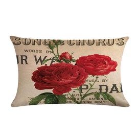 7COLORROOM Rose Lumbar Throw Pillow Cover, Blooming Red Rose with Flowers &Green Leaves Pattern Rectangular/Waist Decorative Square Pillowcases,12 X 20 Inches 2 Pack for Sofa,Couch,Bed.