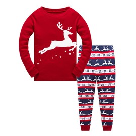 Popshion Boys Christmas Pyjamas Set Kids Pjs Reindeer Toddler Clothes 100% Cotton Long Sleeve Nightwear Sleepwear Outfit 2-3 Years
