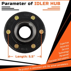 6 on 5.5 Trailer Idler Hub Kit for 5200 to 6000 lbs Trailer Axle #42 with 15123 Bearing Kit and Cone Wheel Nuts 1/2" - 20 Thread, 6 Lug Trailer Hub