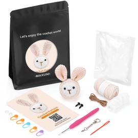 Maxuni Crochet Kit for Beginners, Crochet Kits for Kids and Adults Include Yarn, Videos Tutorials, Eyes, and Crochet Hook, Gift for Birthday | Rabbit